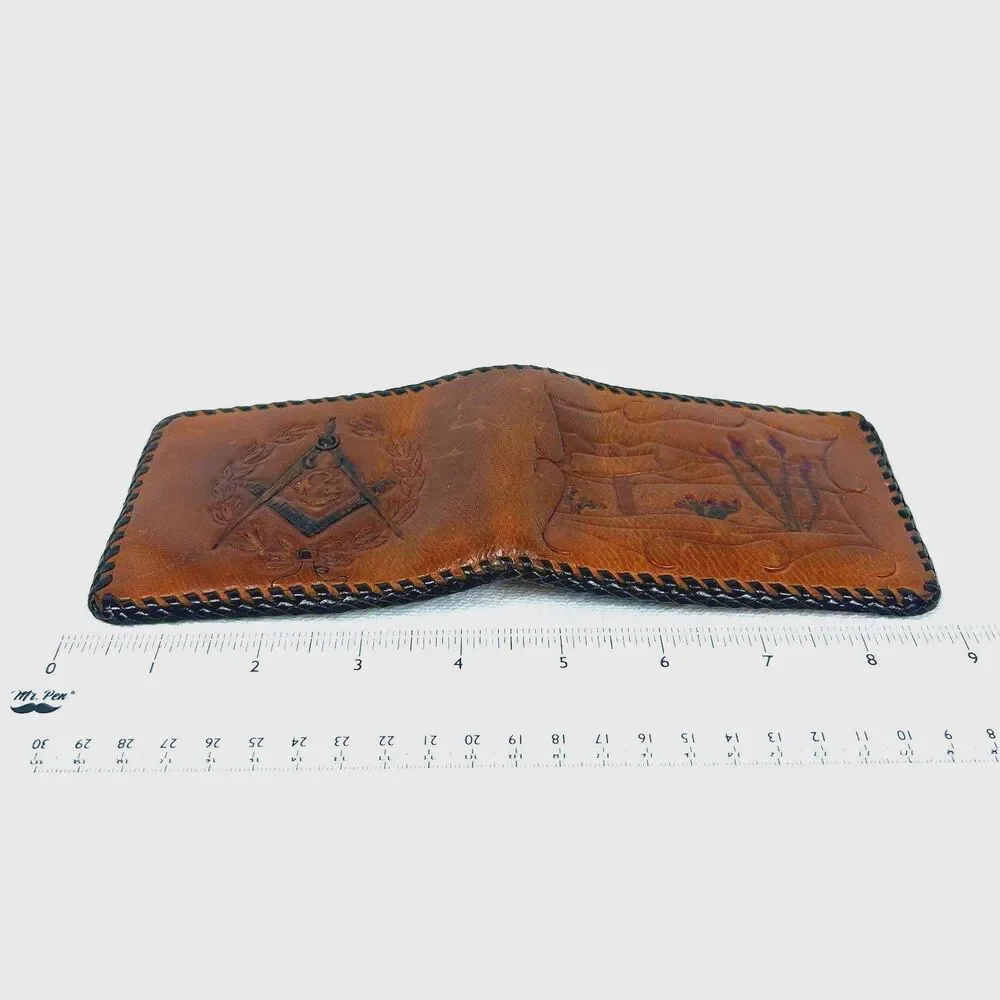 Vintage Hand-Tooled Leather Masonic Past Master Wallet - Blue Lodge